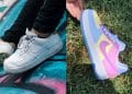 Vemos dos imagenes de las nike de cambian de color, una del antes y otra del después