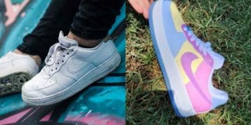 Vemos dos imagenes de las nike de cambian de color, una del antes y otra del después