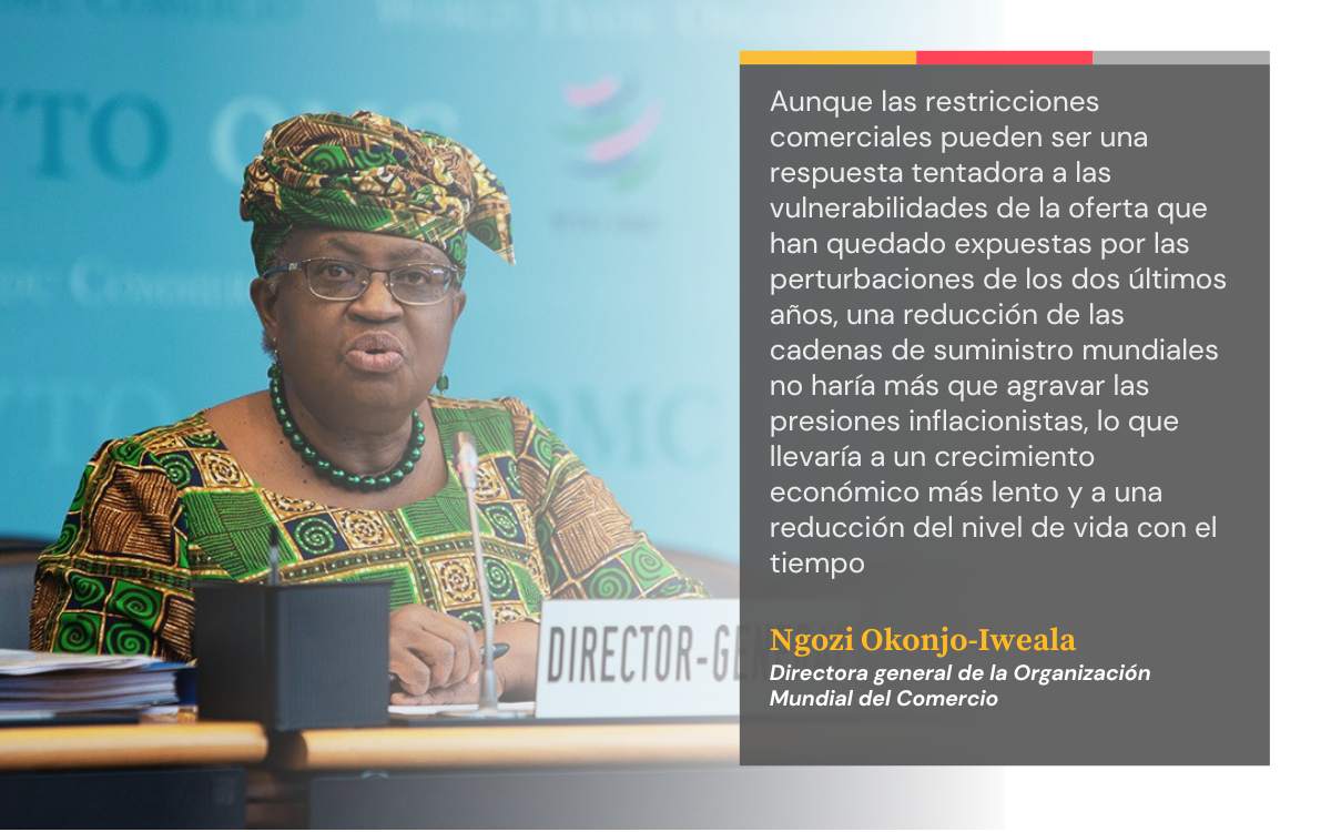 En la imagen se ve la declaracion de la directora general del OMC, sobre el comercio internacional. 