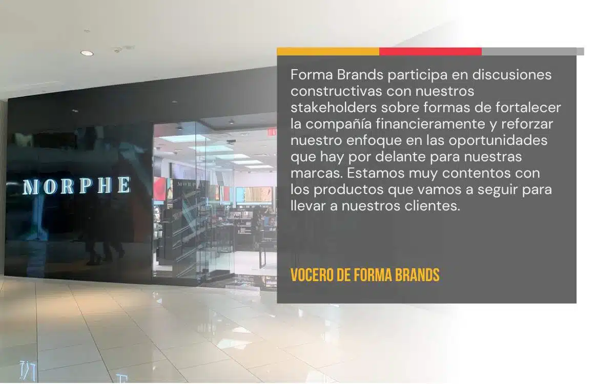 En la imagen se ve la declaración de forma brands sobre la quiebra de morphe cosmetics que afecta a la empresa de ariana grande. 