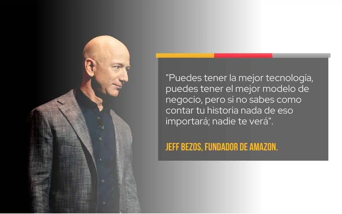 Imagen del fundador de Amazon, Jeff Bezos y una cita de sus frases de millonario más destacables. 
