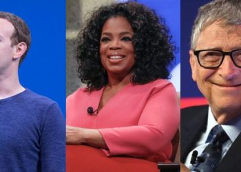 Vemos tres imágenes de millonarios famosos: Mark Zuckerberg (izquierda), Oprah Winfrey (centro) y Bill Gates (derecha), en referencia a las frases de millonarios.