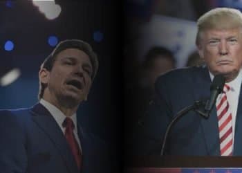 En la imagen se ve a ron de santis y donald trump
