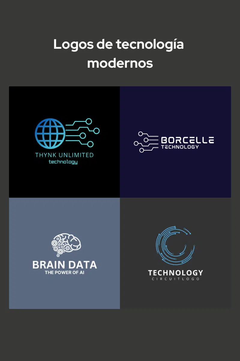Infografía de ejemplos de logos de tecnología.