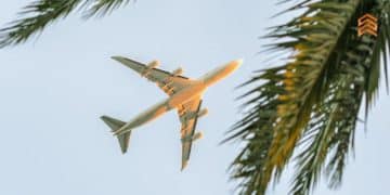 Vemos una imagen de un avión desde el cielo, en referencia a la búsqueda de nombres de agencias de viaje.