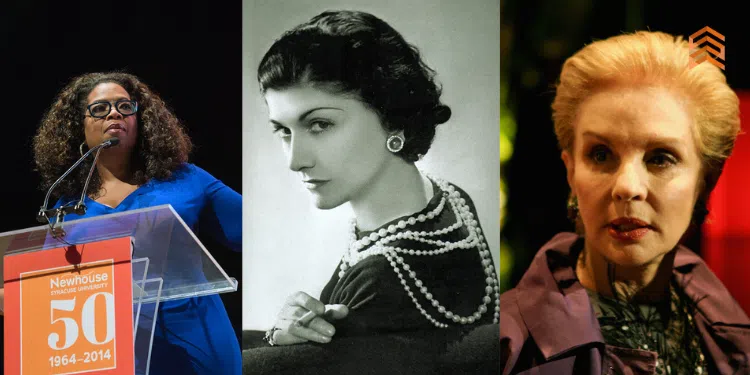 Vemos fotografías de emprendedoras exitosas, como Oprah, Coco Chanel y Carolina Herrera, en referencia a las frases de mujeres emprendedoras.