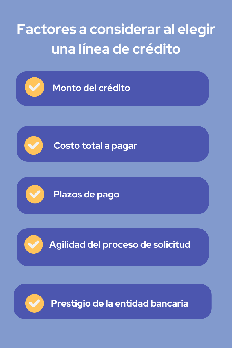 Infografía sobre los factores a considerar al elegir una líneas de crédito para pymes